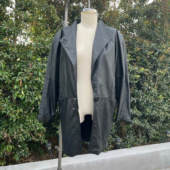 Vintage Izzi Soft Leather Black Trench Coat Women’s Small - Picture 4 of 8